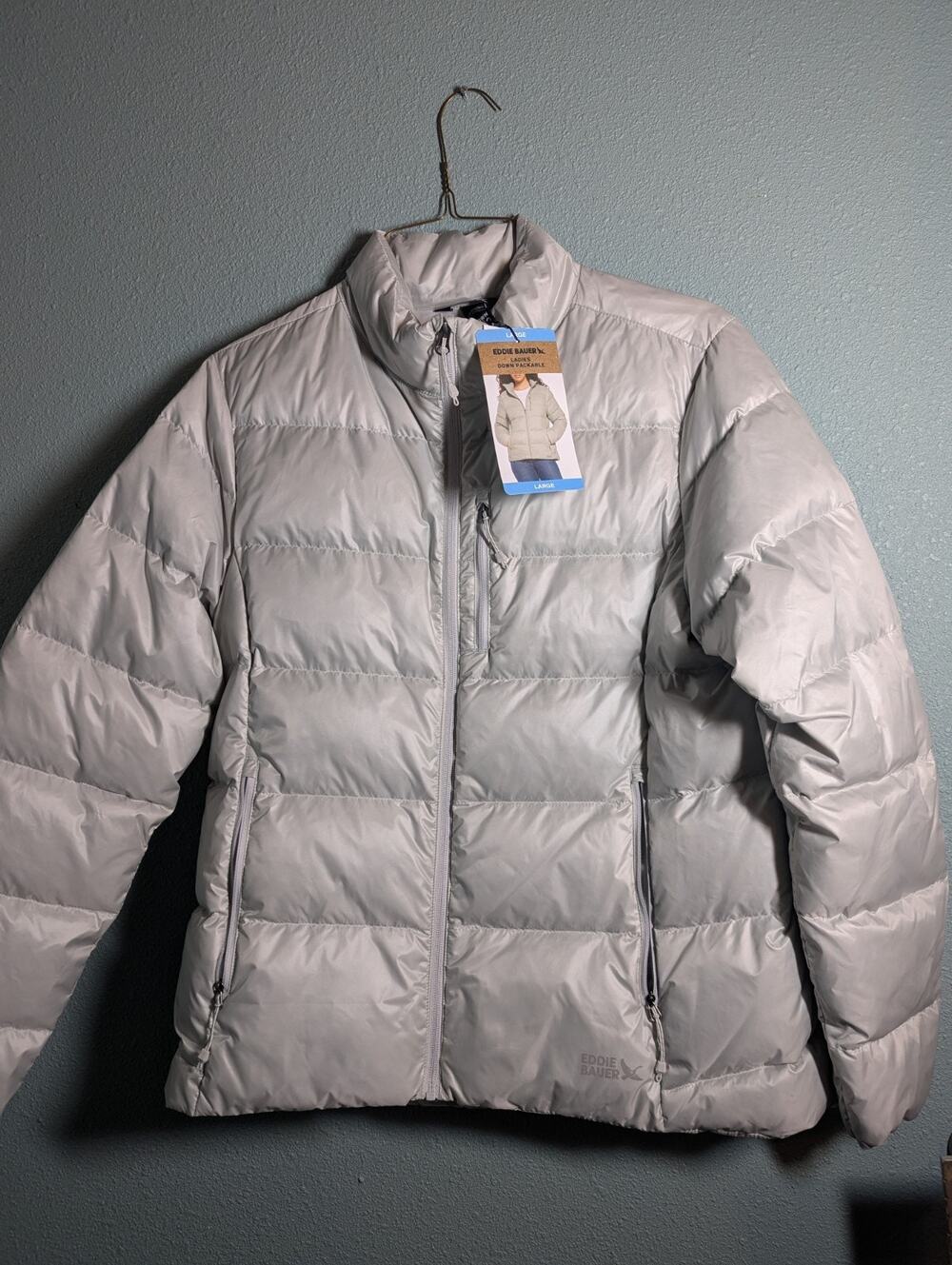eddie bauer 650 down jacket womens, Silver/gray, L, Extra Big Inside Pockets X2
